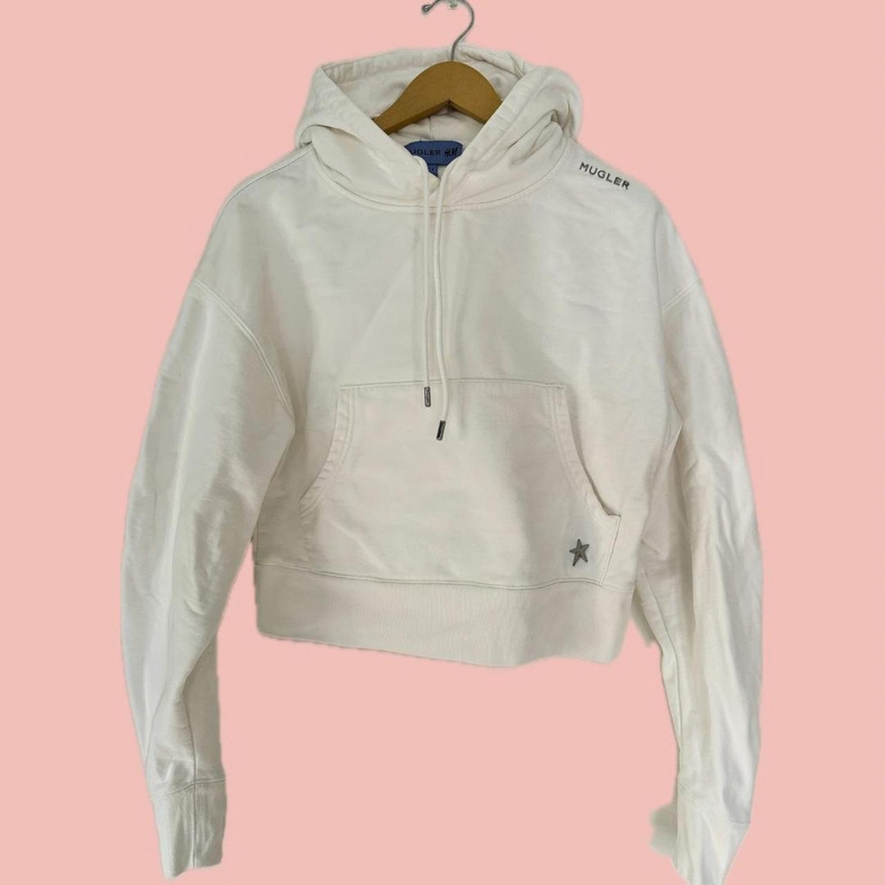 Mugler x H&M Crisp White Cropped Hoodie - Size Small